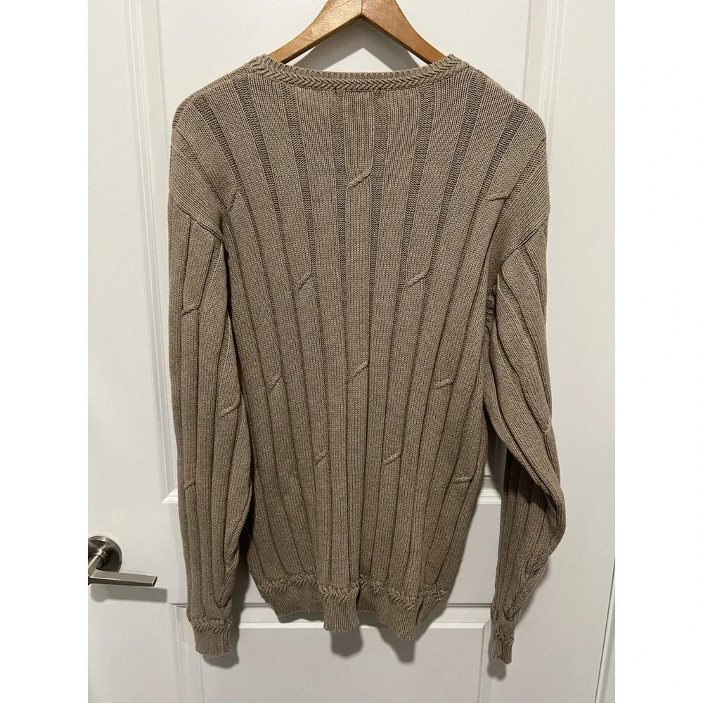 Vintage‎ Mens Nautica Cable Knit Ribbed Sweater 100% Cotton XL Oatmeal Beige
